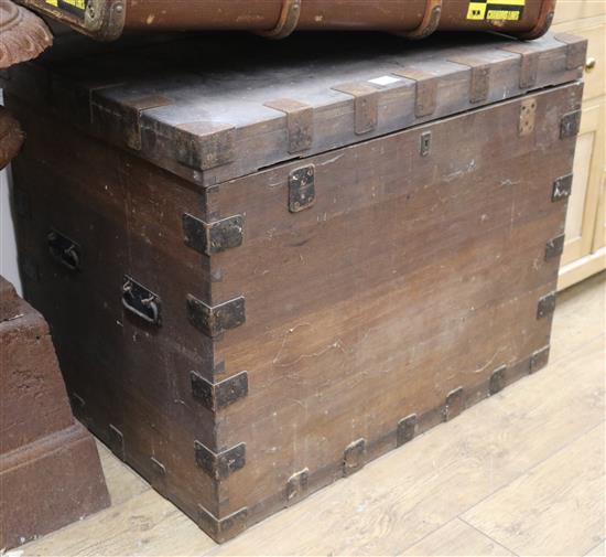 A Victorian oak and iron bound silver chest. W.83cm